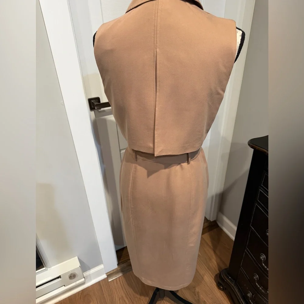 White House Black Market Tan Belted Midi Trench Coat Dress - Picture 4 of 8